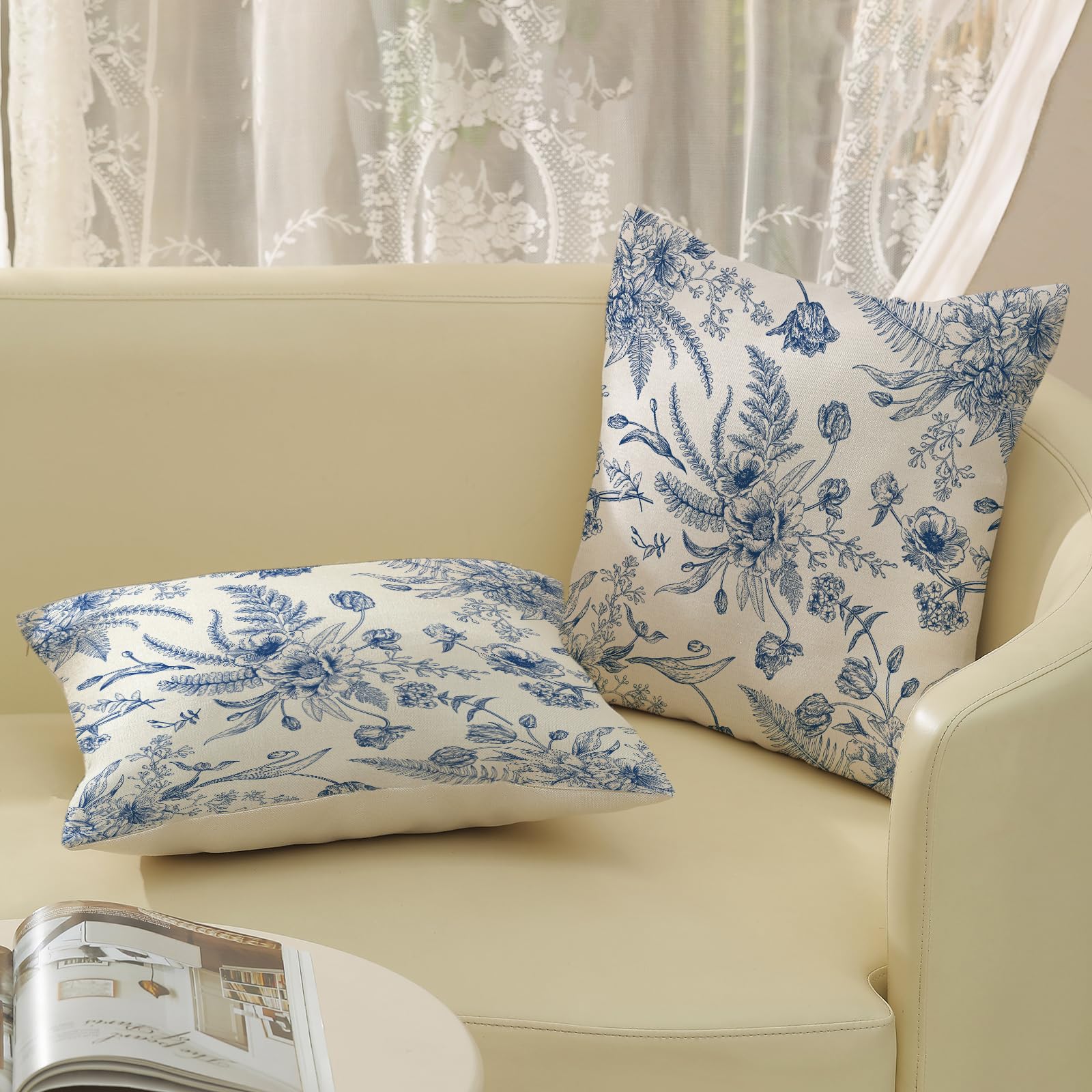 Set di 2 federe decorative per cuscini primaverili, con fiori selvatici
