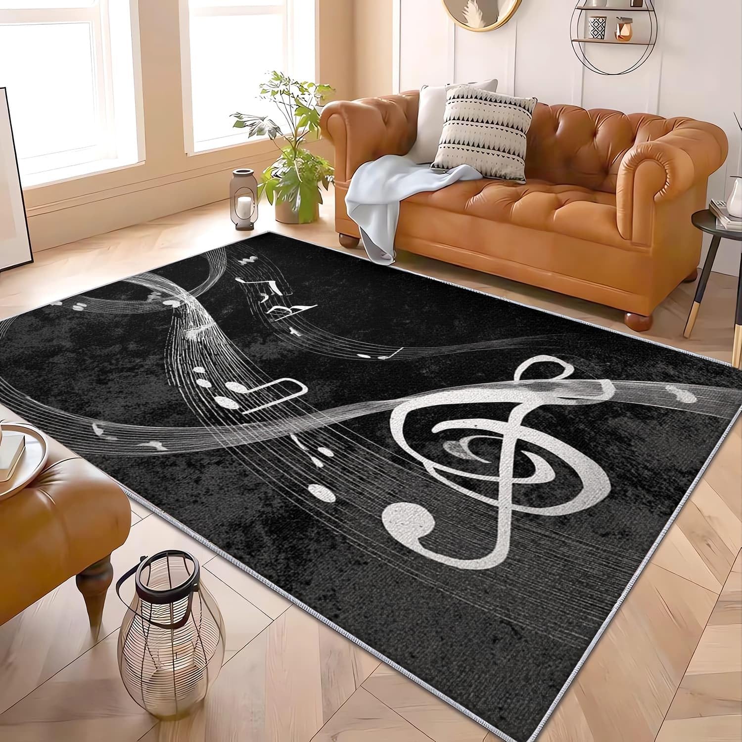 Générique 3D Imprimés Tapis Art Musique ThèMe Poil Ras Doux Lavable en Machine Antidérapant Noir Et Blanc Tapis Salon Chambre Coucher Salle à Manger D'intérieur Paillasso Moderne 120x180 cm