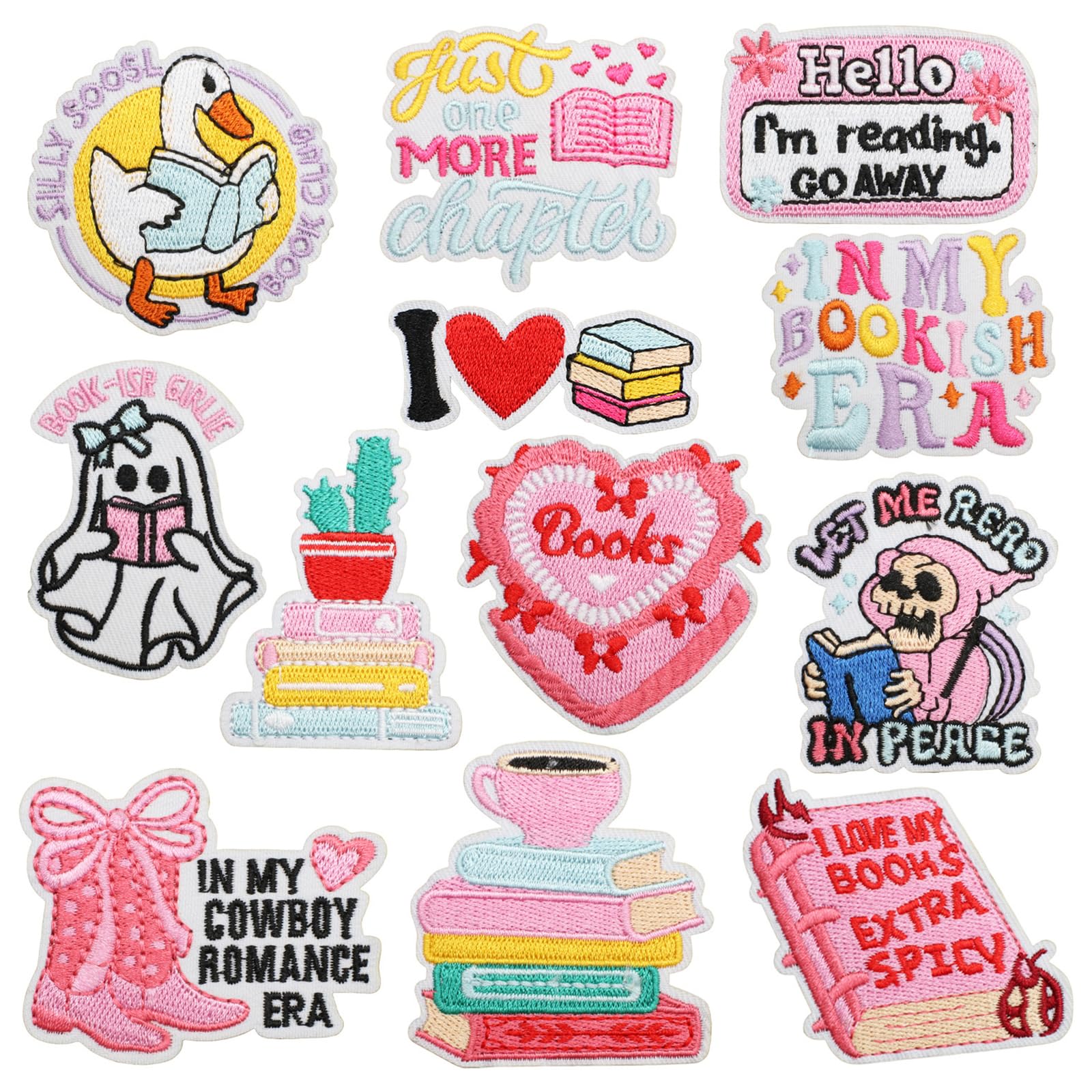 Exylosluxek Iron on Patches Embroidered, 12 Pack Assorted Decorative Iron on Stickers, Embroidered Iron on Patch Set