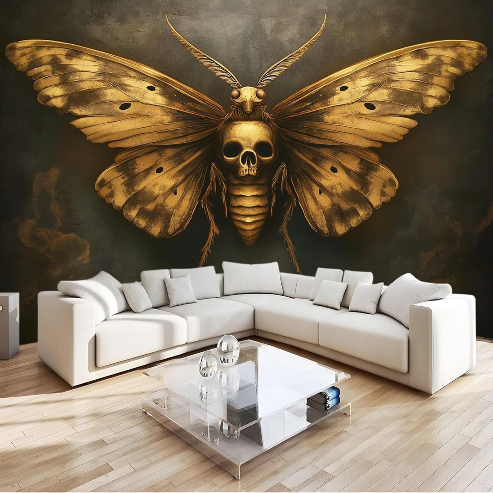 hgjdjhnf Photo Wallpaper Skull Golden Butterfly Non-Woven Wallpaper Modern Wall Decoration Design Wall Decoration Living Room Bedroom,300cmx210cm Stickers - Frameless Painting - Poster