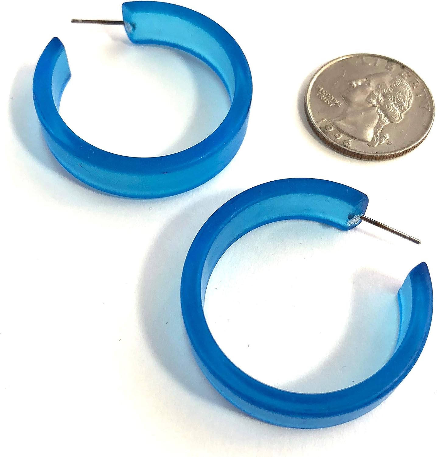 Aqua Blue Frosted Acrylic Large Portland Hoop Earrings - PTLD-BL-1