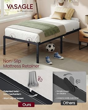 VASAGLE Twin Metal Bed Frame 18 Inches Tall, 550 lb Weight Capacity, No Box Spring Needed, with Under-Bed Storage, Easy Setup, Heavy-Duty Platform Bed, Mattress Retainers, Matte Black URMB673BD02S