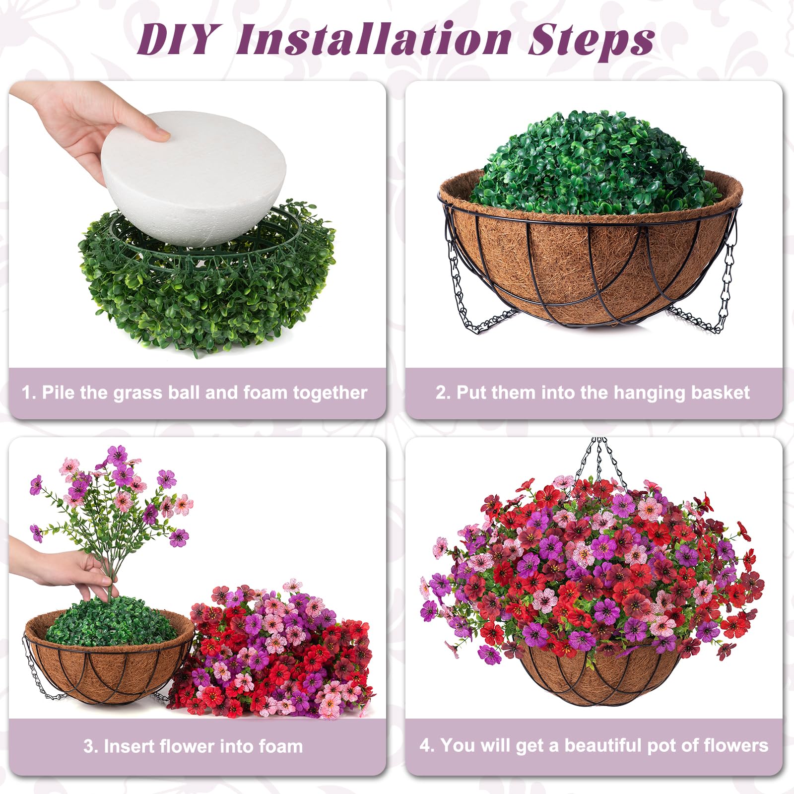 INXUGAO Künstliche Seidenblumen, Hängekörbe für drinnen und draußen, künstliches Gänseblümchen mit Eukalyptusblättern, Arrangement für Garten, Hof, Frühling, Sommer, Dekoration, künstliche Grünpflanze