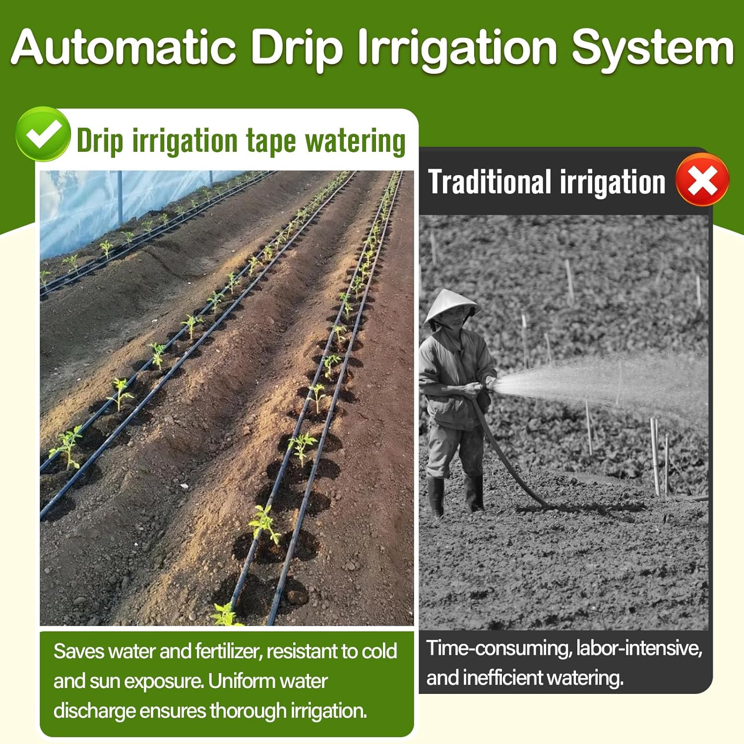 2000FT 5/8"Drip Tape Irrigation,6" Spacing Roll 16 Mil Drip Irrigation Tubing Hose,0.75 GPH/Hole Adjustable Drip Irrigation Tap,Automatic Drip Irrigation System fo Lawn Farm Plants Flowers