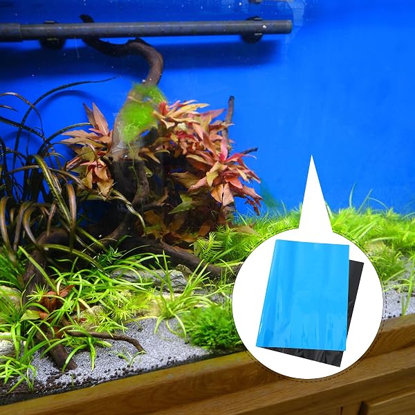 水槽の背景ステッカー 50×82cm 青 単色風景デザイン 合成素材製 飾りやすく取り外し簡単 水槽やガラス面に最適な装飾用背景シール - 5