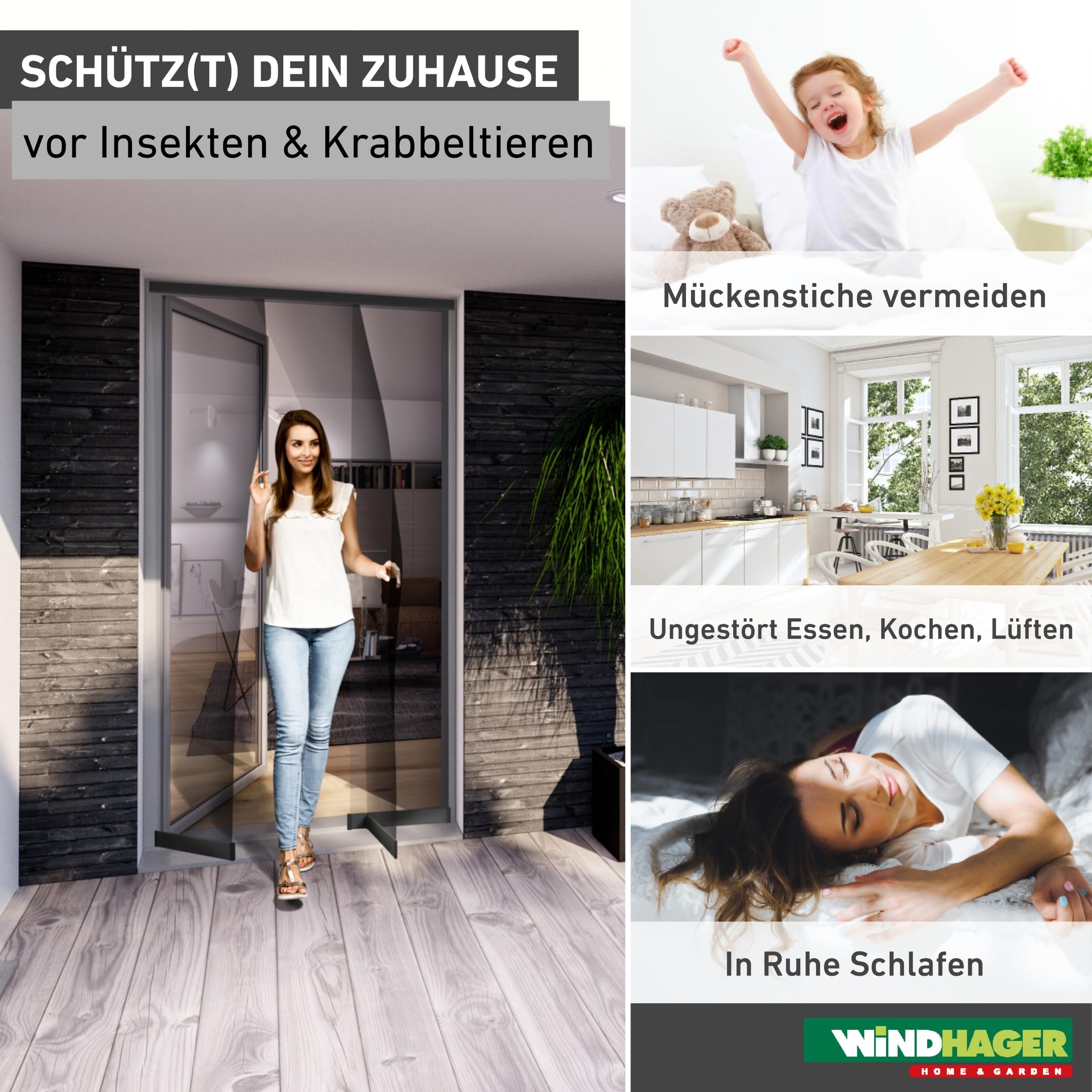 Windhager Insektenschutz Teleskopvorhang - 120 x 250 cm - anthrazit - Fliegengitter, Türvorhang, Lamellenvorhang, Mückenschutz, Fliegenvorhang Terrassentür - ohne bohren