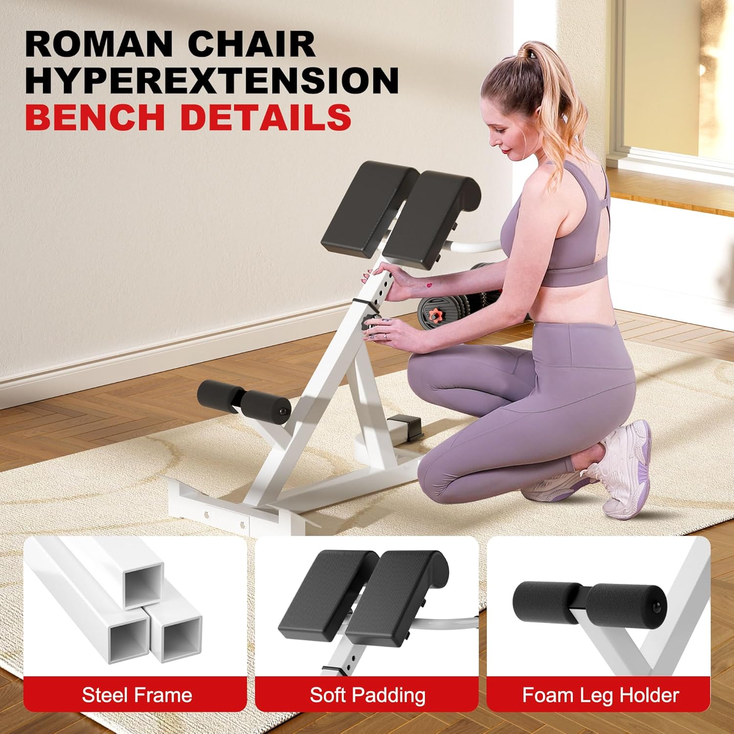 Roman Chair, Multifunctional hyperextension bench for Men & Women, Fitness Chair for Hip, Exceptional for Glute, Core and Lower Back Training,300 lbs Weight Capacity