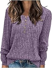 2024 Pulls Femme Décontractés Léger Tunique à Manches Longues Sweatshirts Chic et Élégant Bouton Couleur Unie Pullover Haut Tops Automne Hiver Confort Chaud Col V Casual Mode Sweat T Shirts Blouses