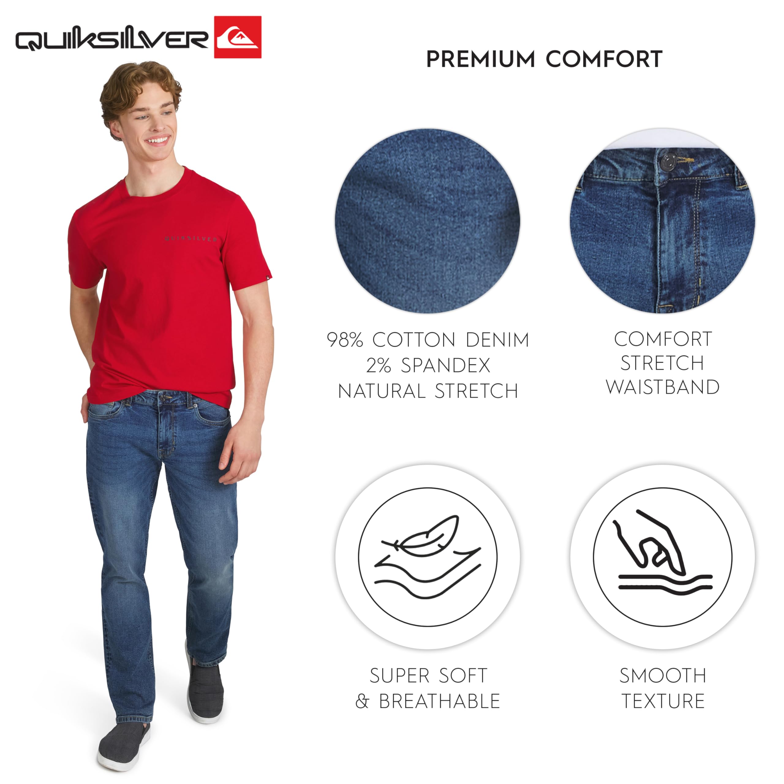 Quiksilver Men's 5 Pocket Straight Fit Stretch Waist Denim Jeans — view 3
