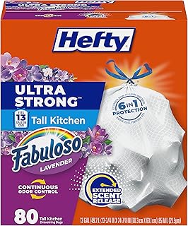 Hefty Ultra Strong 13 Gallon Trash Bags, Tall Kitchen Trash Bags 13 Gallon Size, Resist Leaks, Punctures, and Rips, Continuous Odor Control, White, Fabuloso Lavender Scent, 80 Bags