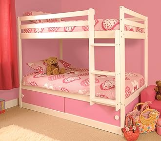 Comfy Living Girls Slide Storage White Wooden Bunk Bed with Pink Sliding Doors