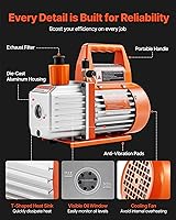 Vista 5 de VEVOR Bomba de Vacío, 3.5 CFM 1/4 HP, Bomba de Vacío HVAC de Una Etapa con Paletas Rotativas para AC, para Sistemas R134a R22 R410a, con Botella