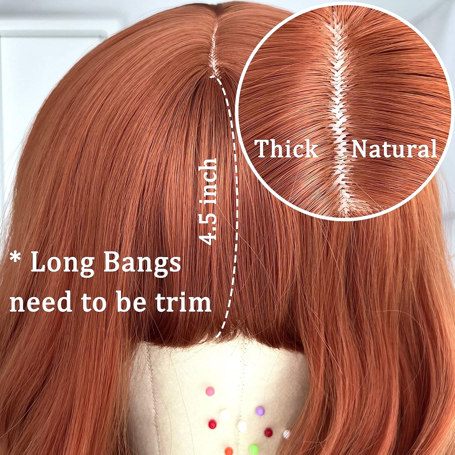 Perruque Longue Synthétique Rouge Cuivré – Frange, Lisse, Bonnet +4 – Neuf Sans étiquettes