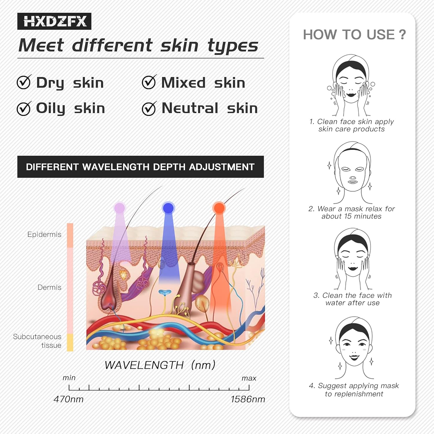 HXDZFX 7 LED Skin Care Mask for Face and Optical Cosmetic Mask and Portable Neck Skin Rejuvenation Light Therapy Facial Care Mask-Gold : CDs & Vinyl