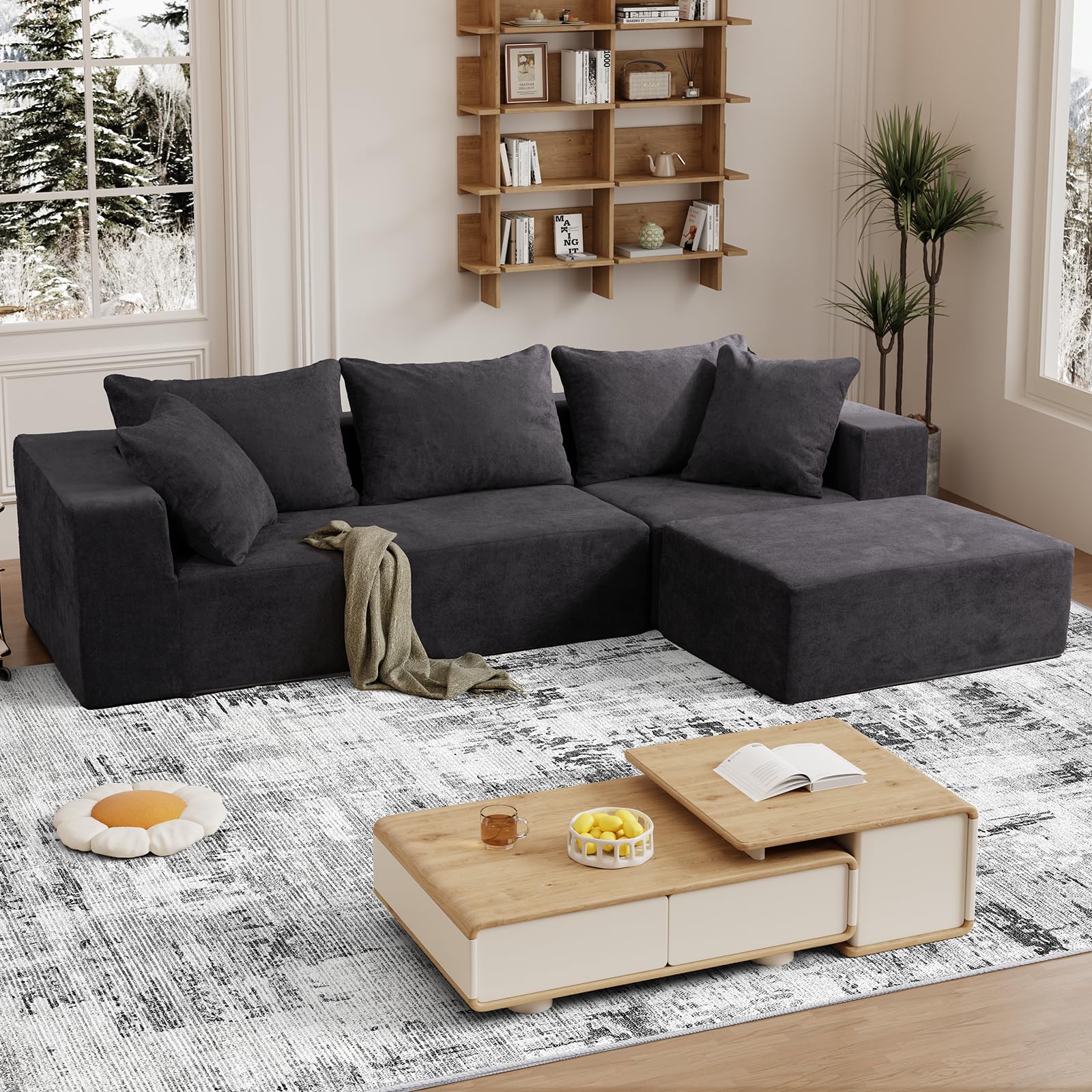 VamcheerModular Sectional Sofa with Ottoman，Modern L Shaped Cloud Couch with Deep Seat, Sectional Couches for Living Room, Apartment, Office, No Assembly Required, Grey