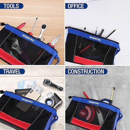 Miniatura 7 de WORKPRO Bolsas de herramientas de 12 pulgadas con cremallera, bolsa de herramientas pequeña de alta resistencia, bolsa de herramientas pequeña para