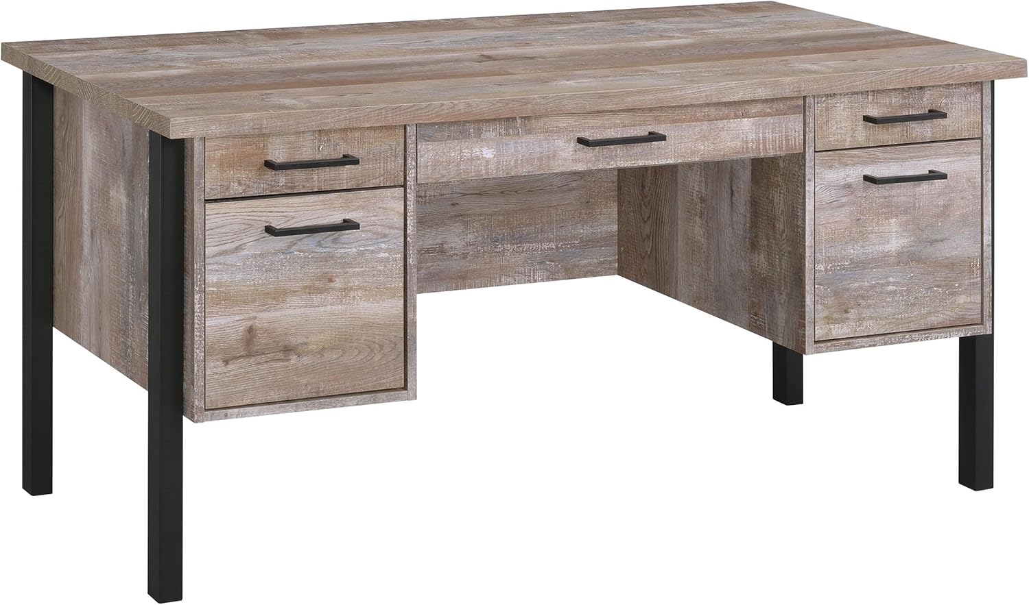 Coaster Home Furnishings - Samson - Engineered Wood - 60-Inch Computer Desk Without Keyboard Tray, Drawers and Door Cabinet, Farmhouse Style - Home Office - Weathered Oak - 801950