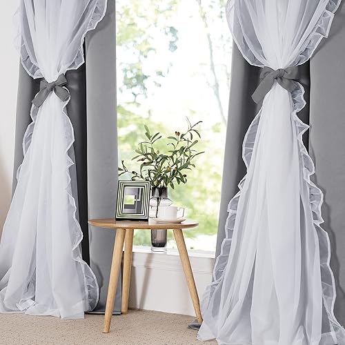 Vista 96 de PONY DANCE Cortinas decorativas para niñas, cortinas decorativas para niños, cortina de doble capa con volantes, superposición para oscurecer