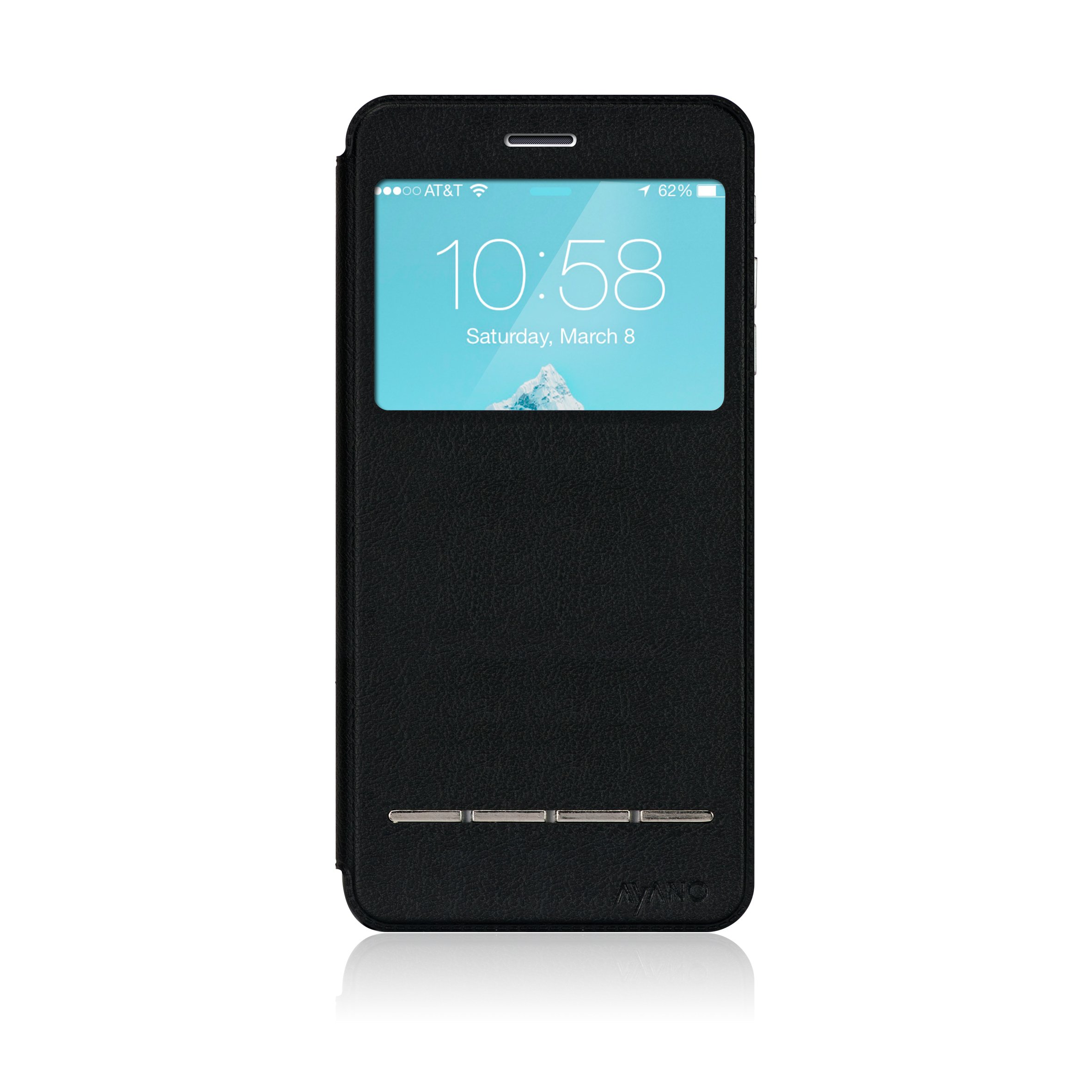 Bling My Thing PU Leather Flip Case with Window/Touch-Screen Sliding Bar for iPhone 6 Plus - Retail Packaging - Black