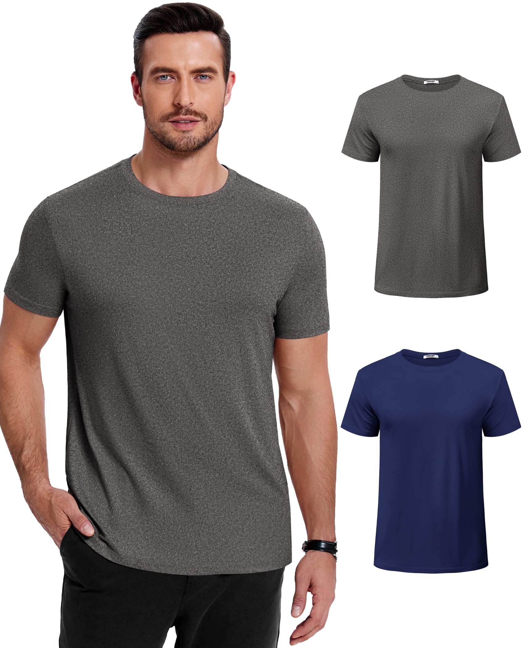 COOFANDY Men's Crew Neck T-Shirts Short Sleeve 2 Pack Casual Summer Slim Fit Basic Tee Shirt