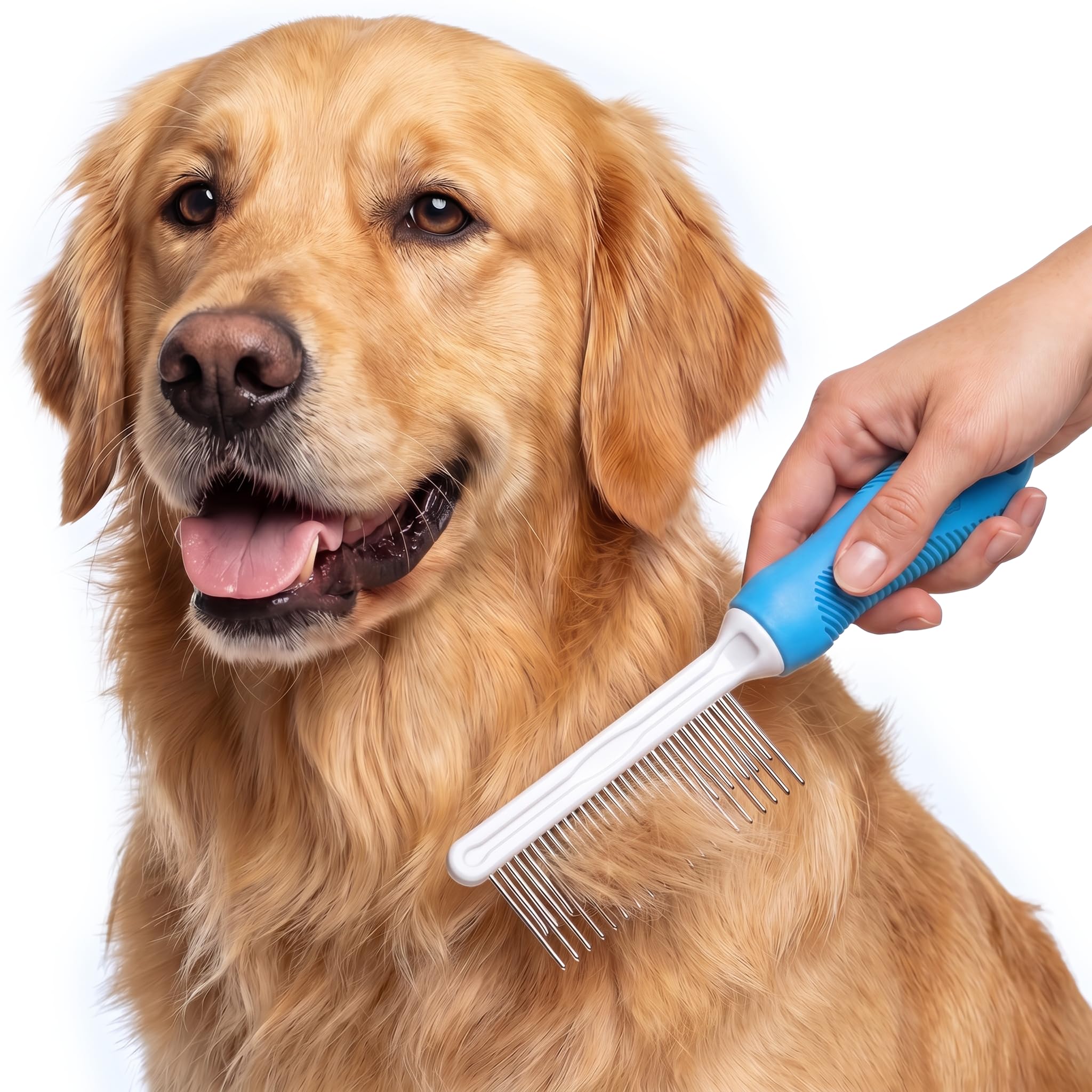 Pudel-Fellstriegel mit langen und kurzen Edelstahlzzinken zum Entfernen von Knoten und Verfilzungen, sicher und sanft für Hunde und Katzen