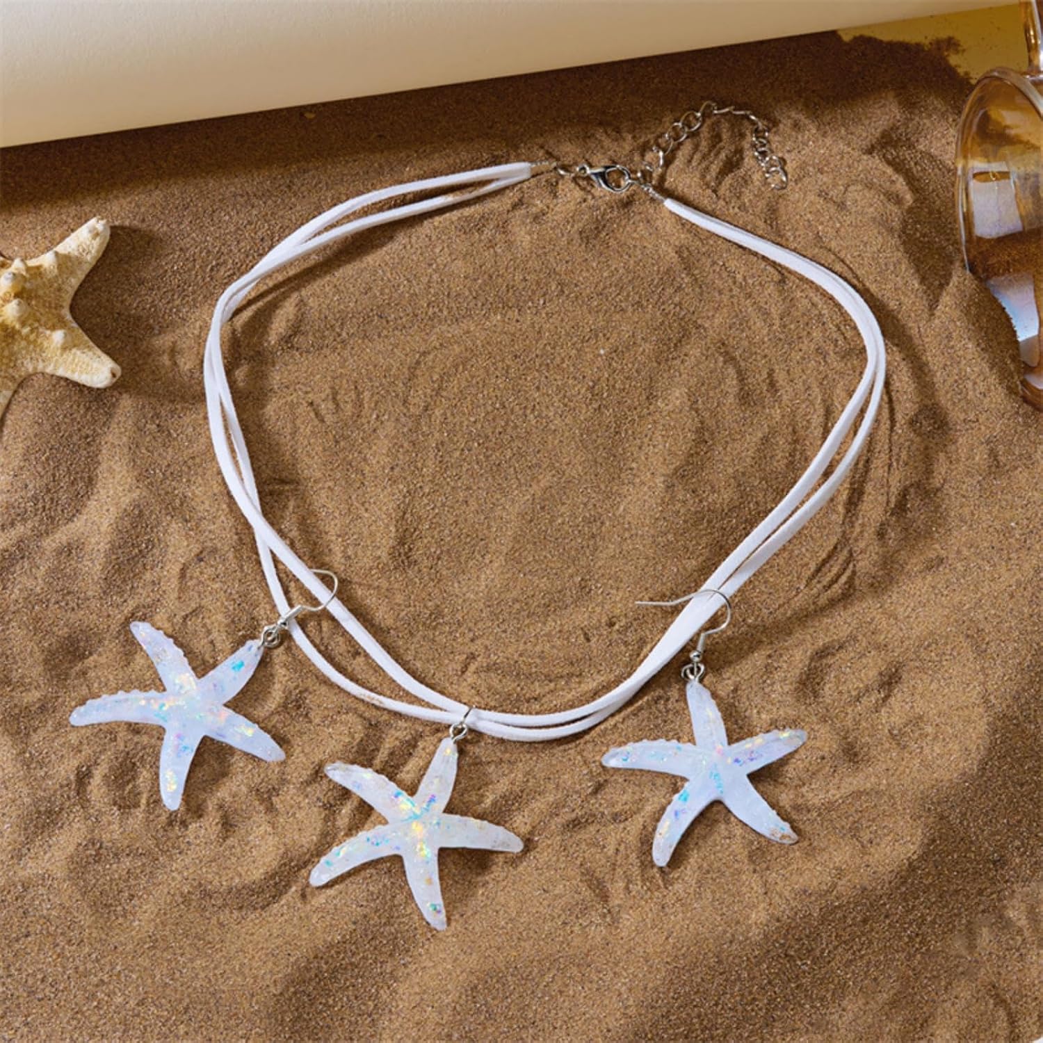 Boho Starfish Necklace Earrings Set for Women Summer Starfish Pendant Statement Jewelry Set Tropical Sea Shell Layered Necklace Set Beach Party Vacation Accessories image 3