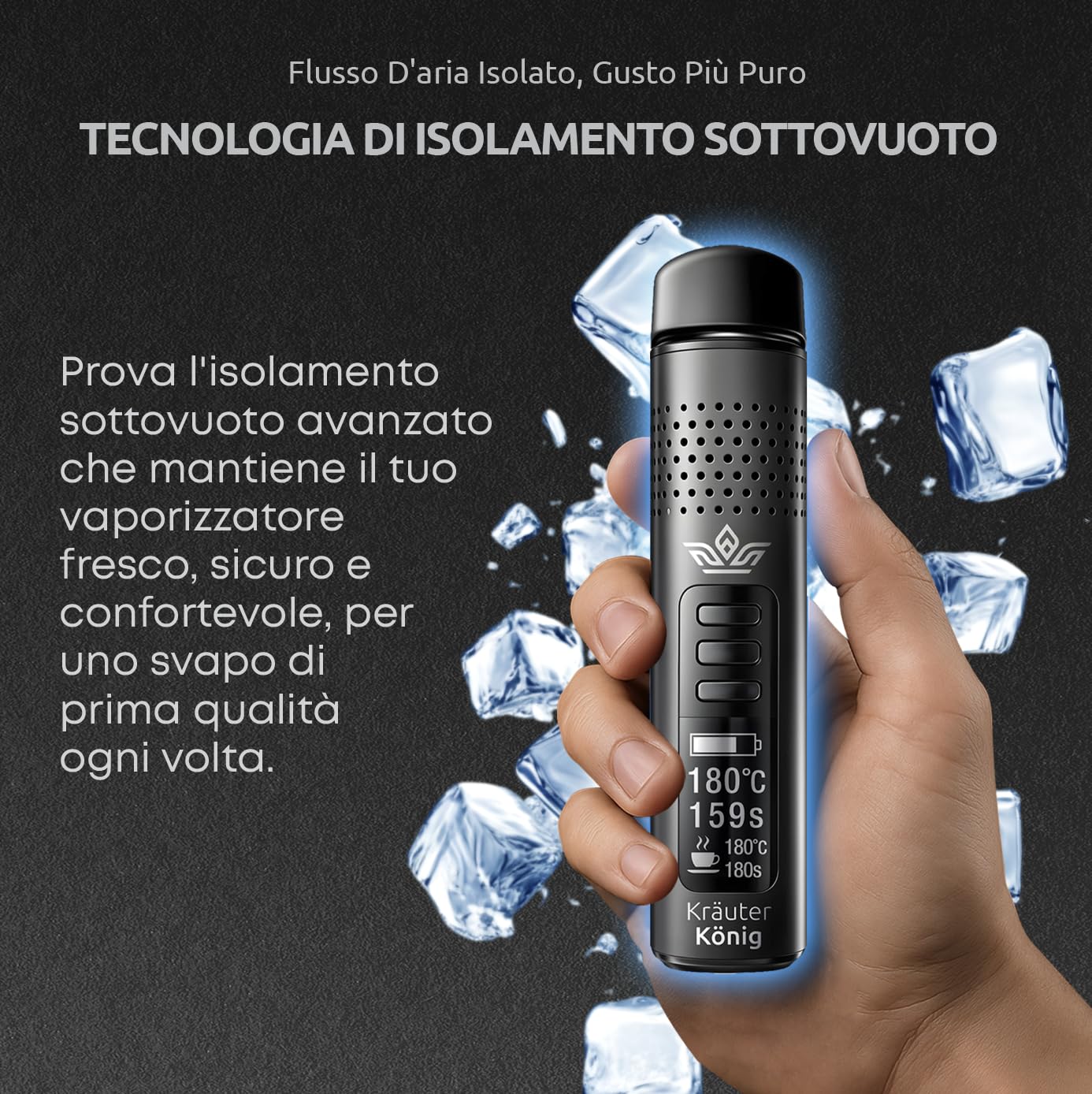 K1 Vaporizzatore Erba | Garanzia 2 Anni, Vaporizzatore con Batteria da 1.000mAh, Timer, Display OLED e 38 Secondi fino a 224°C