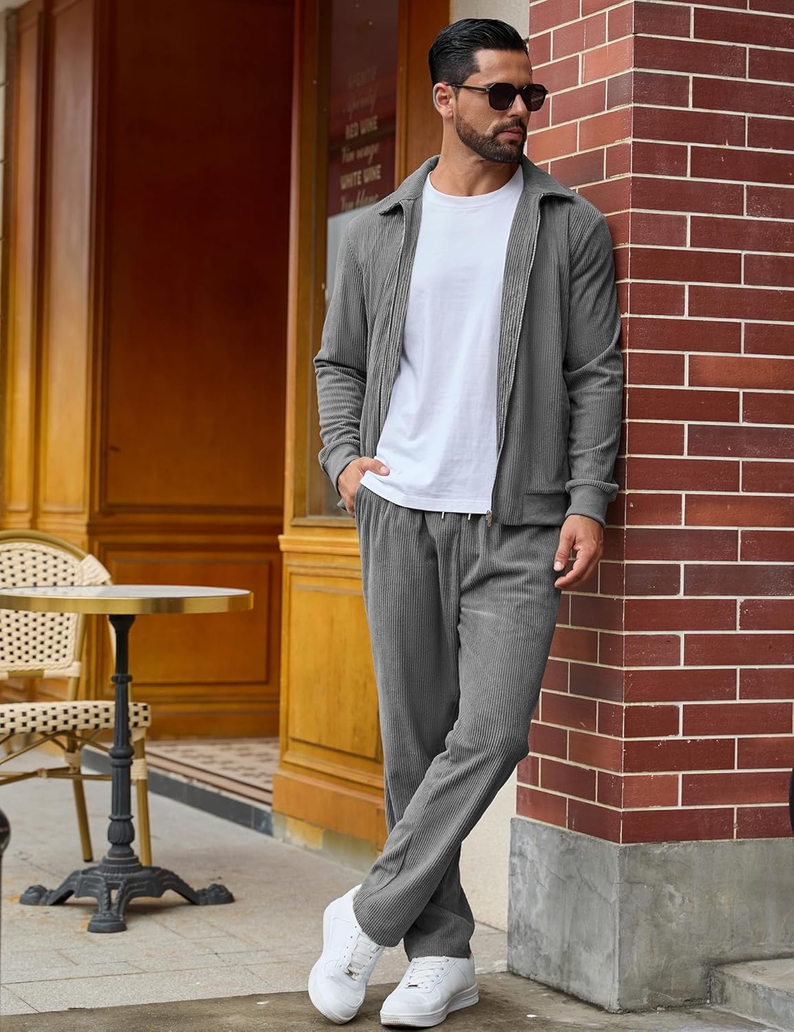 LecGee Men's Corduroy Shacket and Pants Outfits 2 Piece Long Sleeve Causal Autumn Winter Jacket Tracksuit Overshirt Set - Image 3