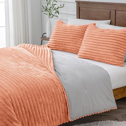 Miniatura 9 de BEDELITE Juego de edredón de forro polar tamaño Queen, ropa de cama coral mullida, súper suave y cálida, juego de cama pesado de lujo para invierno