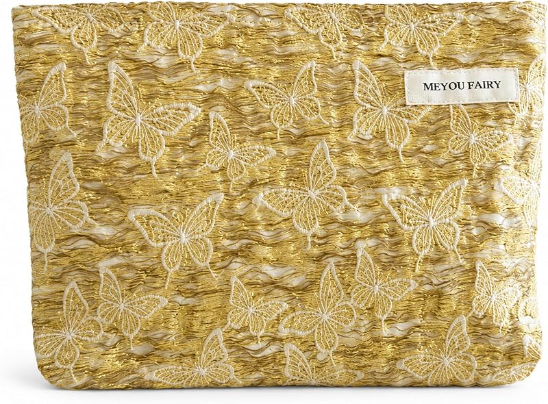 Necessaire de maquiagem Ritpviq Gold Ivory Butterfly com zíper