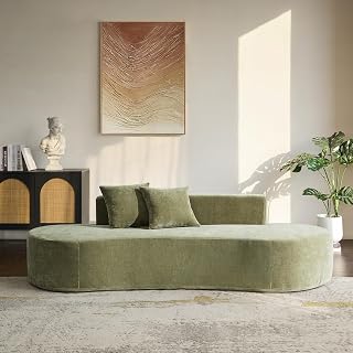 94.5" Boneless Sofa with 2 Pillows, 3 Seater Compressed Foam Sofa with Half Moon Design & Deep Seat, No Assembly Required, Modern Cloud Couch for Living Room, Olive