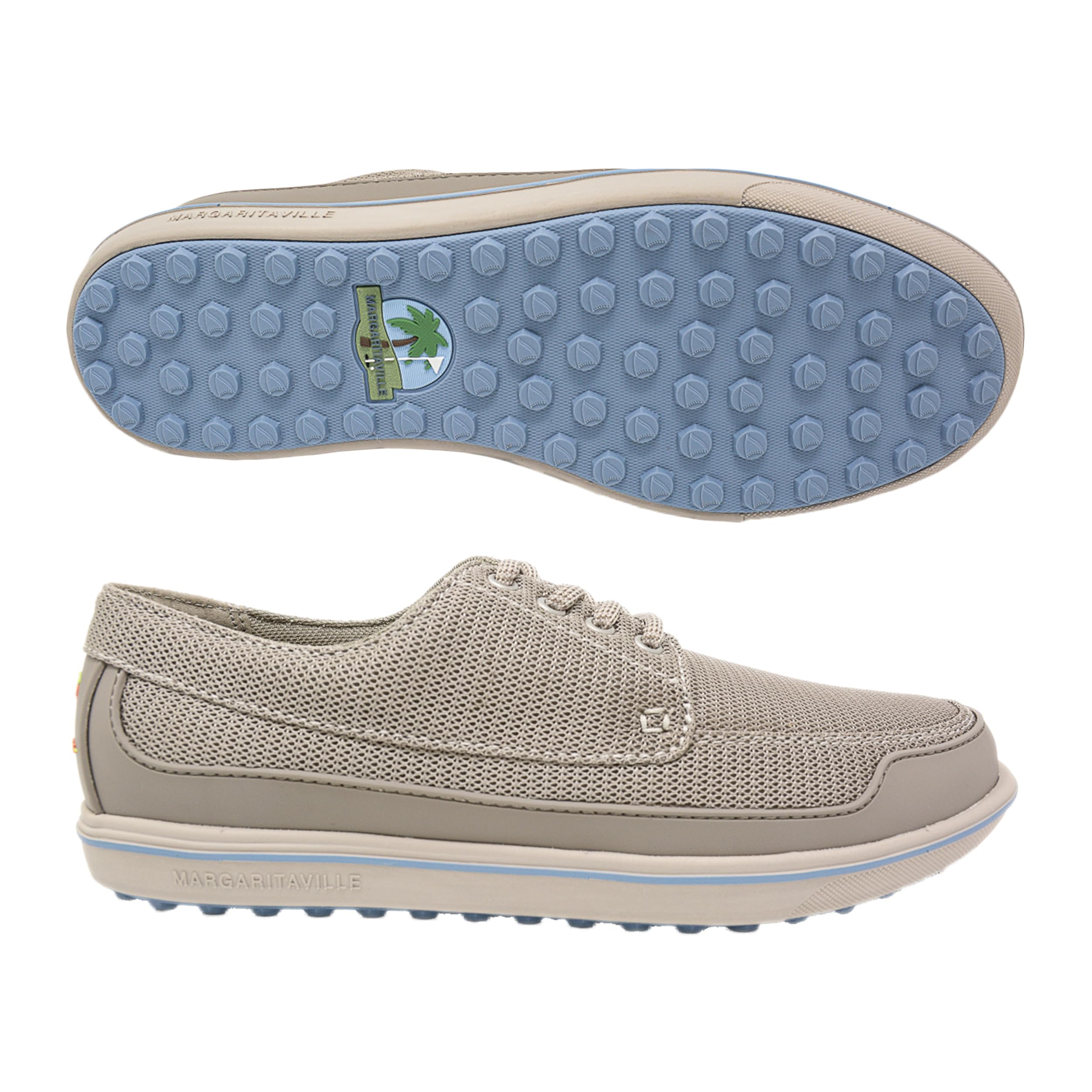 Margaritaville Golf Shoes, The Gimmie, Spikeless Mens Golf Shoe, Golf Footwear with Rubber Toe Guard and Stability Heel Frame, Lace Up Athletic Mens Shoes, Beige/Blue, Men's 9.5