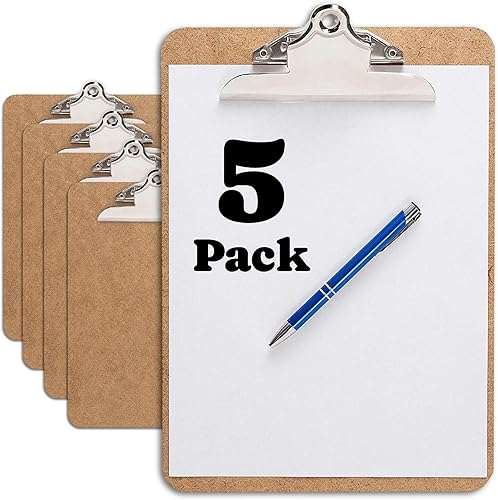 Portapapeles tamaño carta con clip de mariposa (paquete de 5) - Portapapeles de madera grandes de 9 x 12.5 pulgadas para aula, portapapeles para