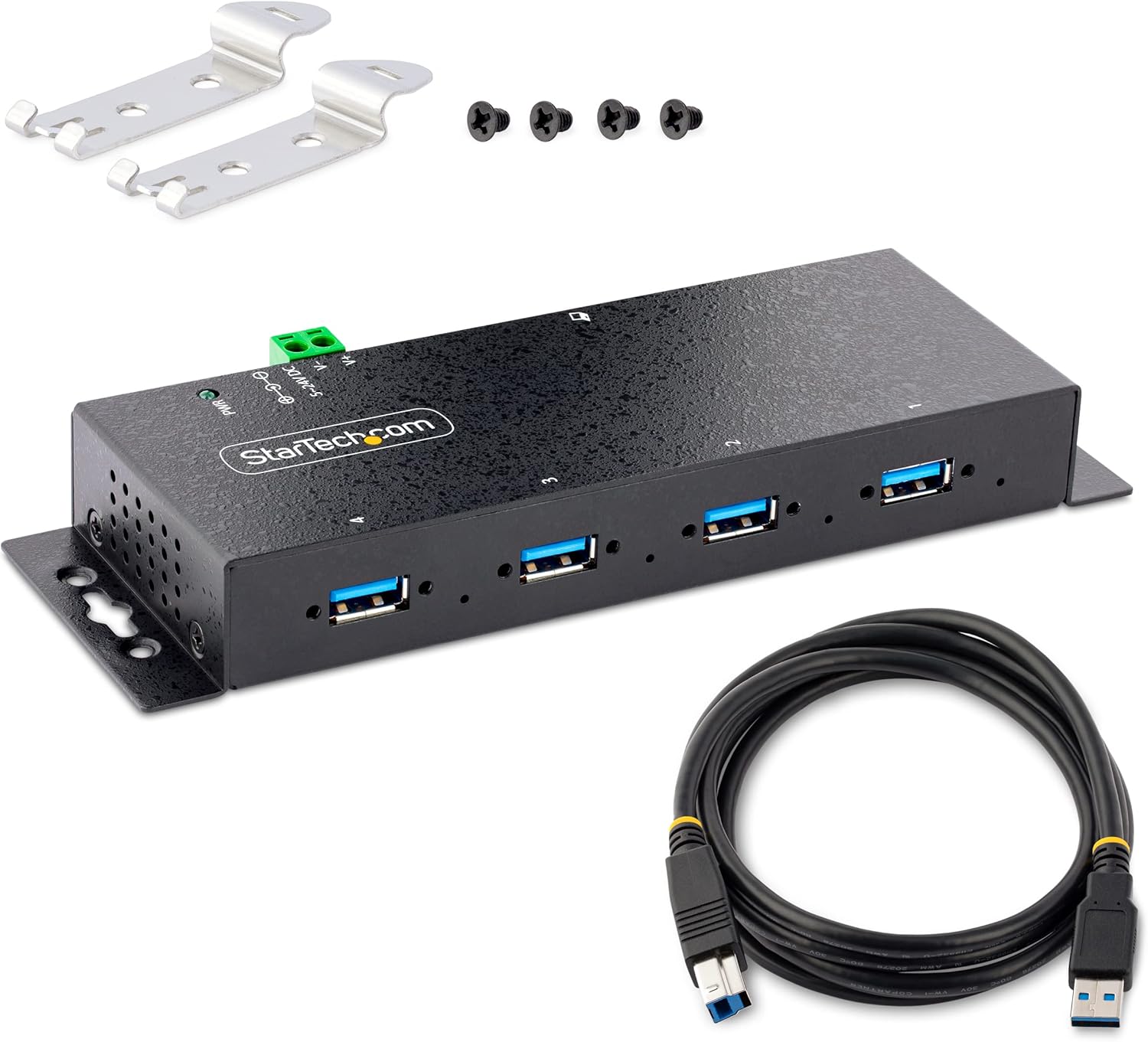 StarTech.com 4-Port Industrial USB 3.0 5Gbps Hub, Rugged USB Hub with ESD Protection, DIN/Wall/Desk Mountable USB-A Hub, USB Expander w/Locking Ports, Heavy Duty - TAA