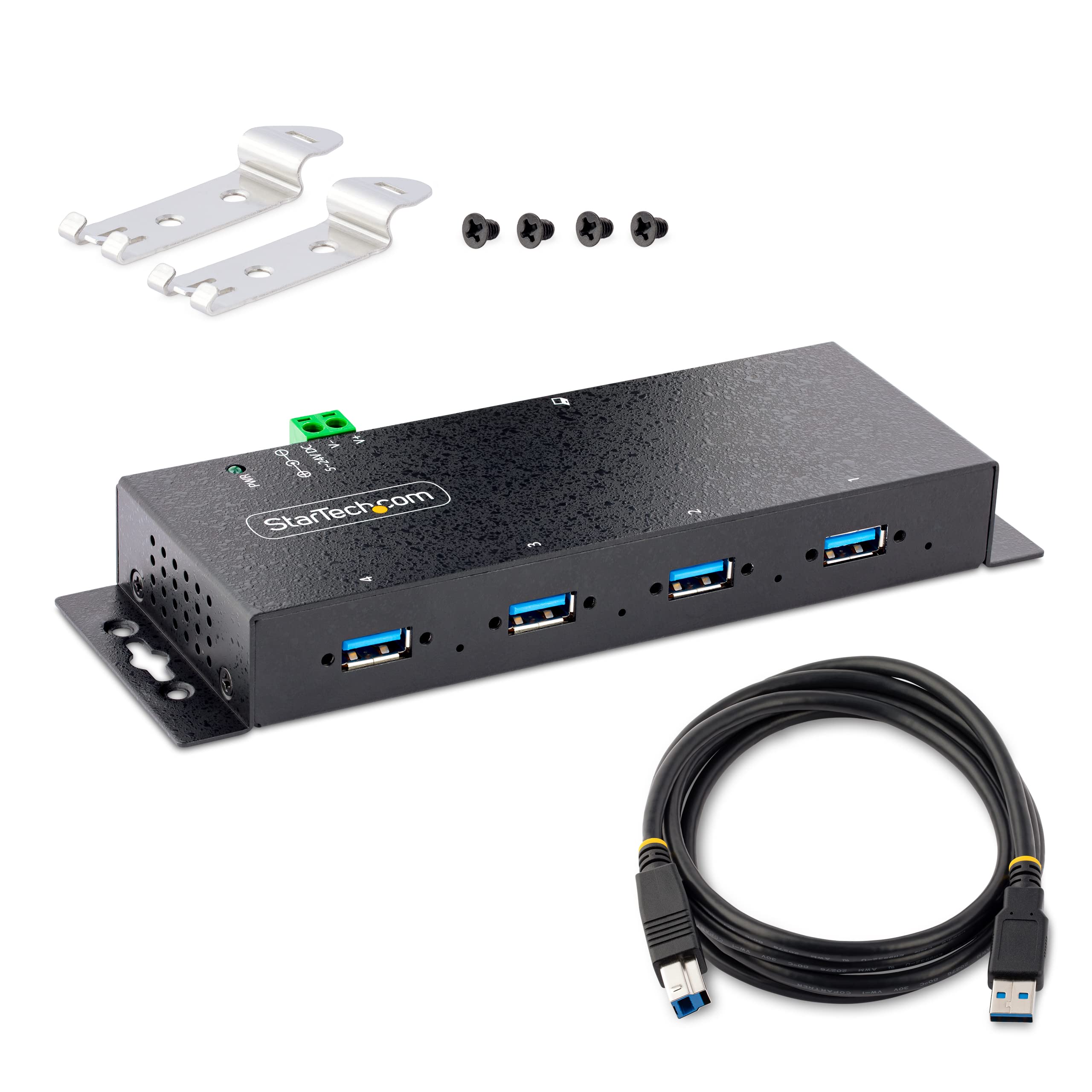 StarTech Hub Industriel USB 3.0 4 Ports 5Gbps, ESD (5G4AINDNP-USB-A-HUB) | Robuste, Montage rail DIN mur bureau, Ports verrouillables, Extension USB, Dock