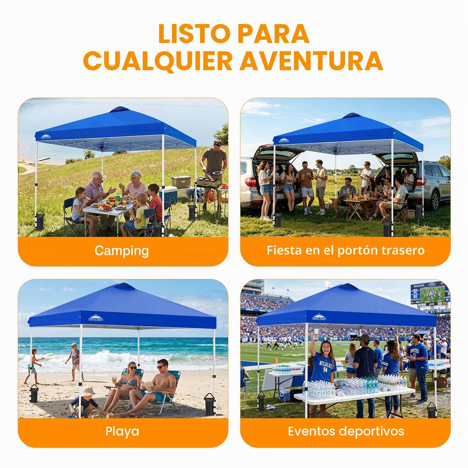 EAGLE PEAK Carpa Plegable con Bolsa con Ruedas, 8 Estacas, 4 Cuerdas, 4 Bolsas de Pesas, Montaje Fácil, 3x3 m, 9 m² de Sombra, Marrón
