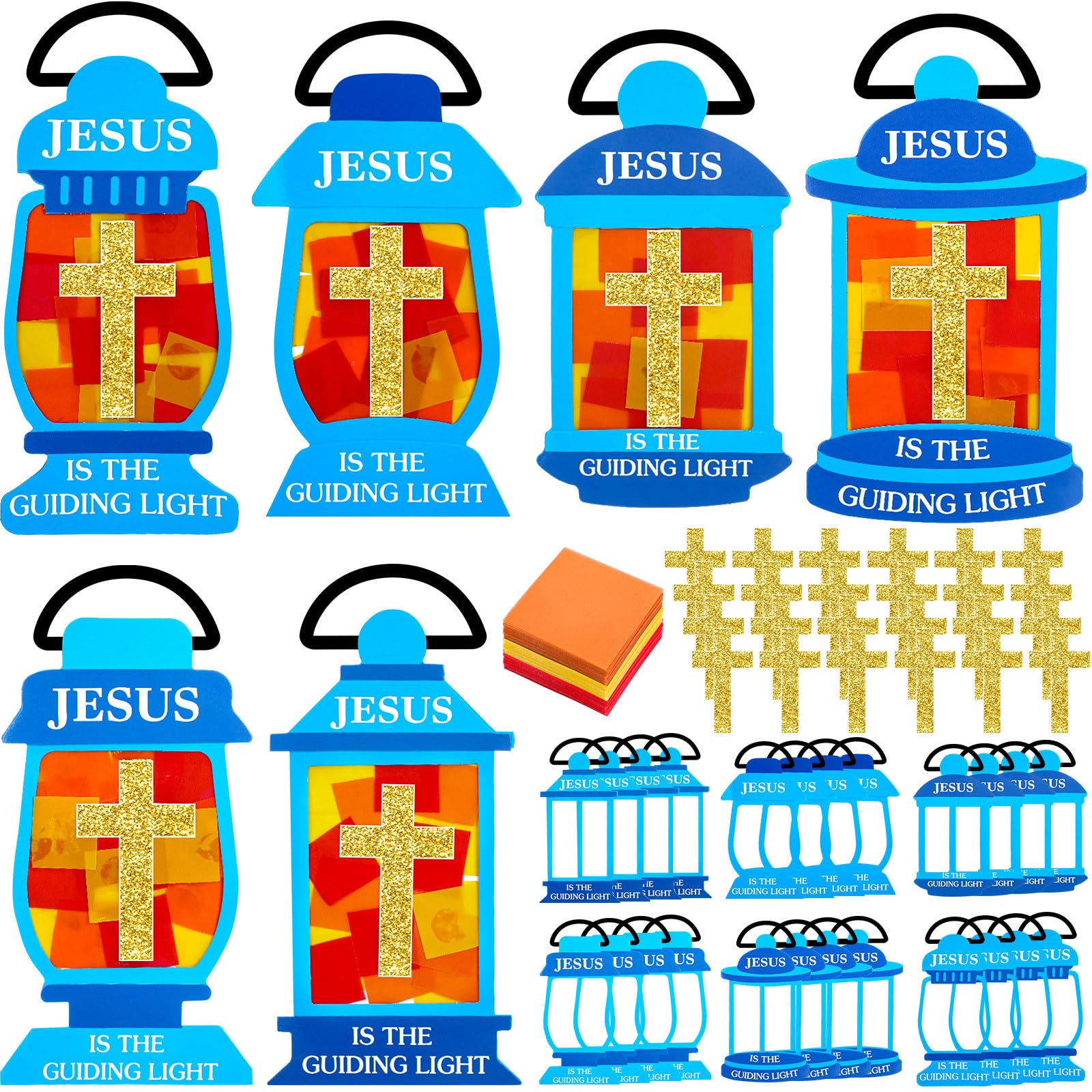 Lunmon 24 Sets Jesus Lights The Way Tissue Crafts for Kids Easter Religious Crafts Jesus Cross Oil Lamp Tissue Paper DIY Christian Easter Gifts for