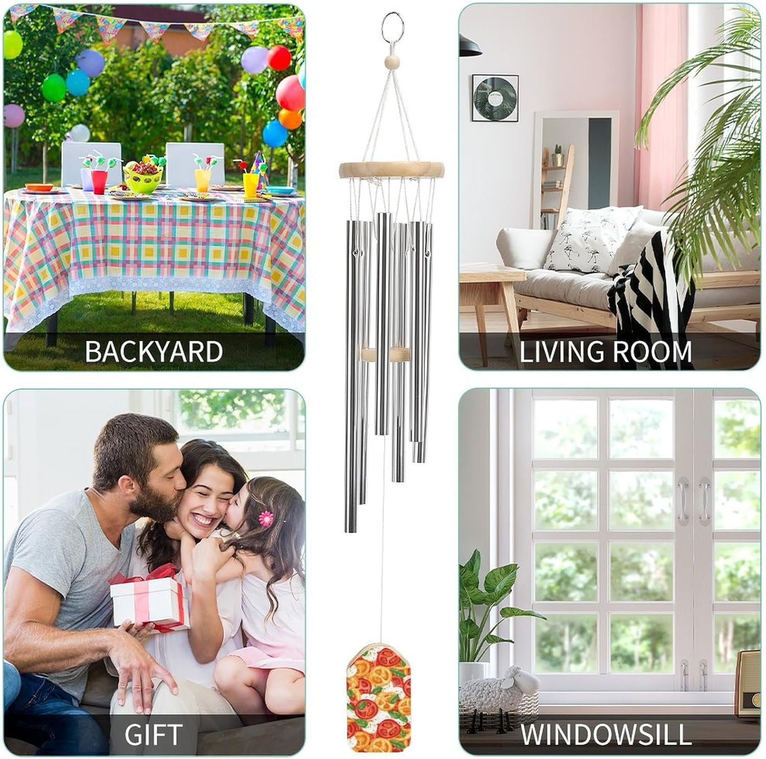 Mexican Pizza Ingredients Tomatoes Wooden Wind Chimes Deep Tone Memorial Windchime for Outside Garden Home Decoration