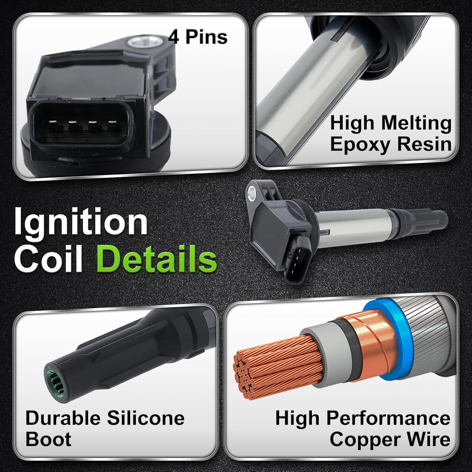 UF487 Ignition Coil 6619 Spark Plug Set 3.5L for Lexus ES350 07-18 RX350 07-15 RX450h 10-15 for Toyota Avalon 05-18 Camry 07-17 Highlander 08-17 RAV4 06-12 Sienna 07-16 Venza 09-16