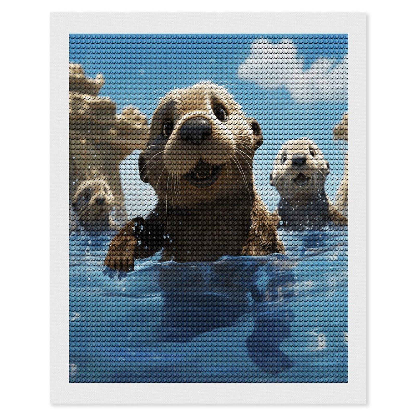 Lovely Sea Otter Print Diamond Art Kits for Adult Round Full Drill Diamond Dots Paintings for Beginner Picture Art DIY Diamond Painting Kits 5D Diamond Art Painting for Home Wall Decor 16"x20"