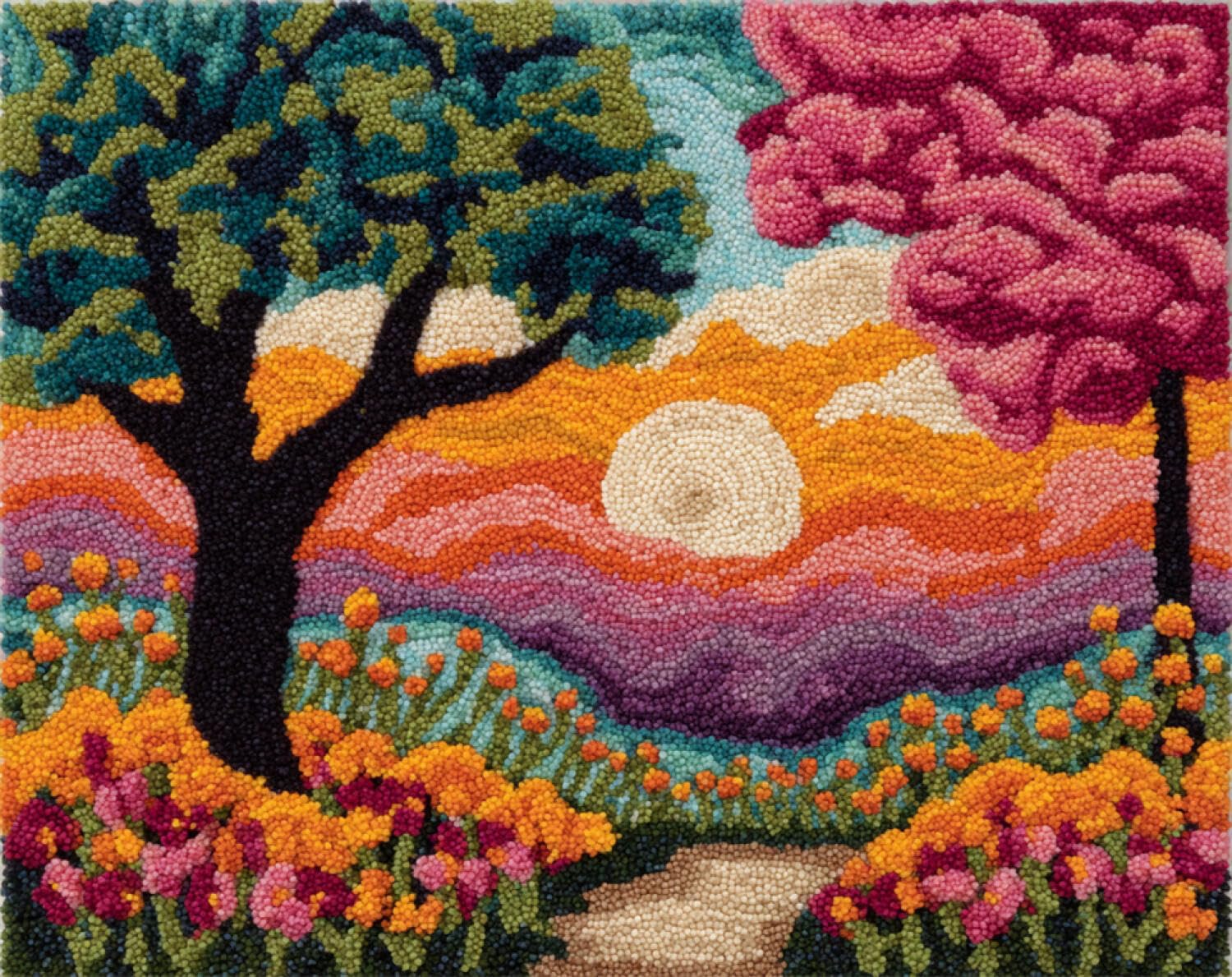 Henypt DIY Latch Hook Rug Kits Forests Flowers 52x38cm
