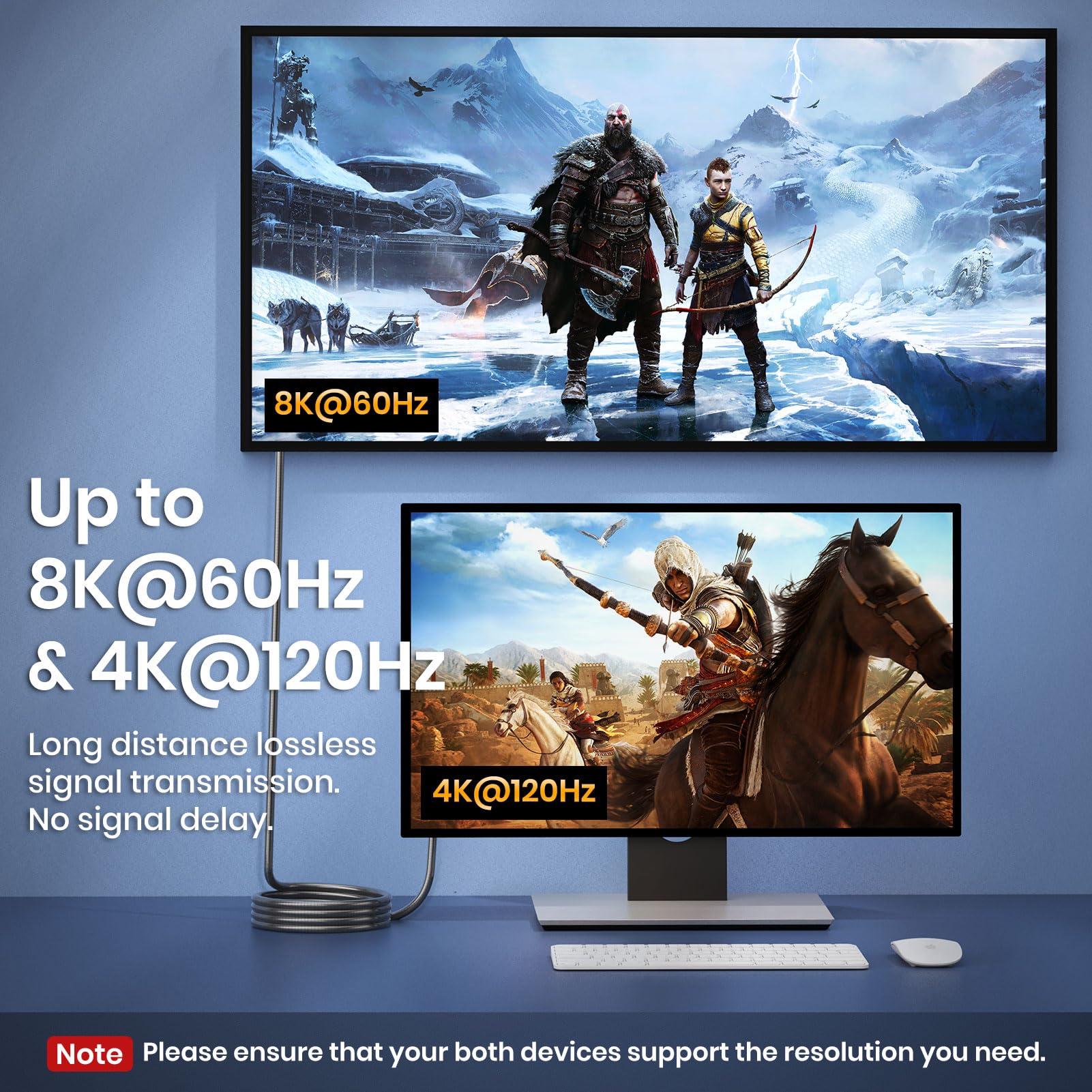 Cavo HDMI 2.1 in fibra ottica da 30,5 m, a parete, 48 Gbps, cavo HDMI 2.1 corazzato 8K a 60 Hz, HDR dinamico 4K a 120 Hz, eARC per RTX 3080/3090 Xbox Series X PS5 Denon AV Receiver LG Samsung