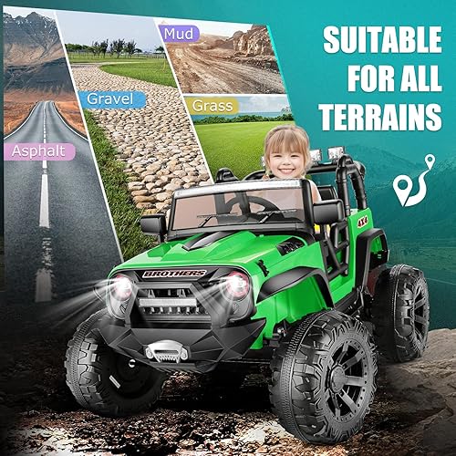 Miniatura 6 de Hikole Auto de paseo para niños de 24 V, camión de 2 plazas para niños con potente motor de 2 x 200 W, batería de 9 Ah, 3 velocidades, suspensión de