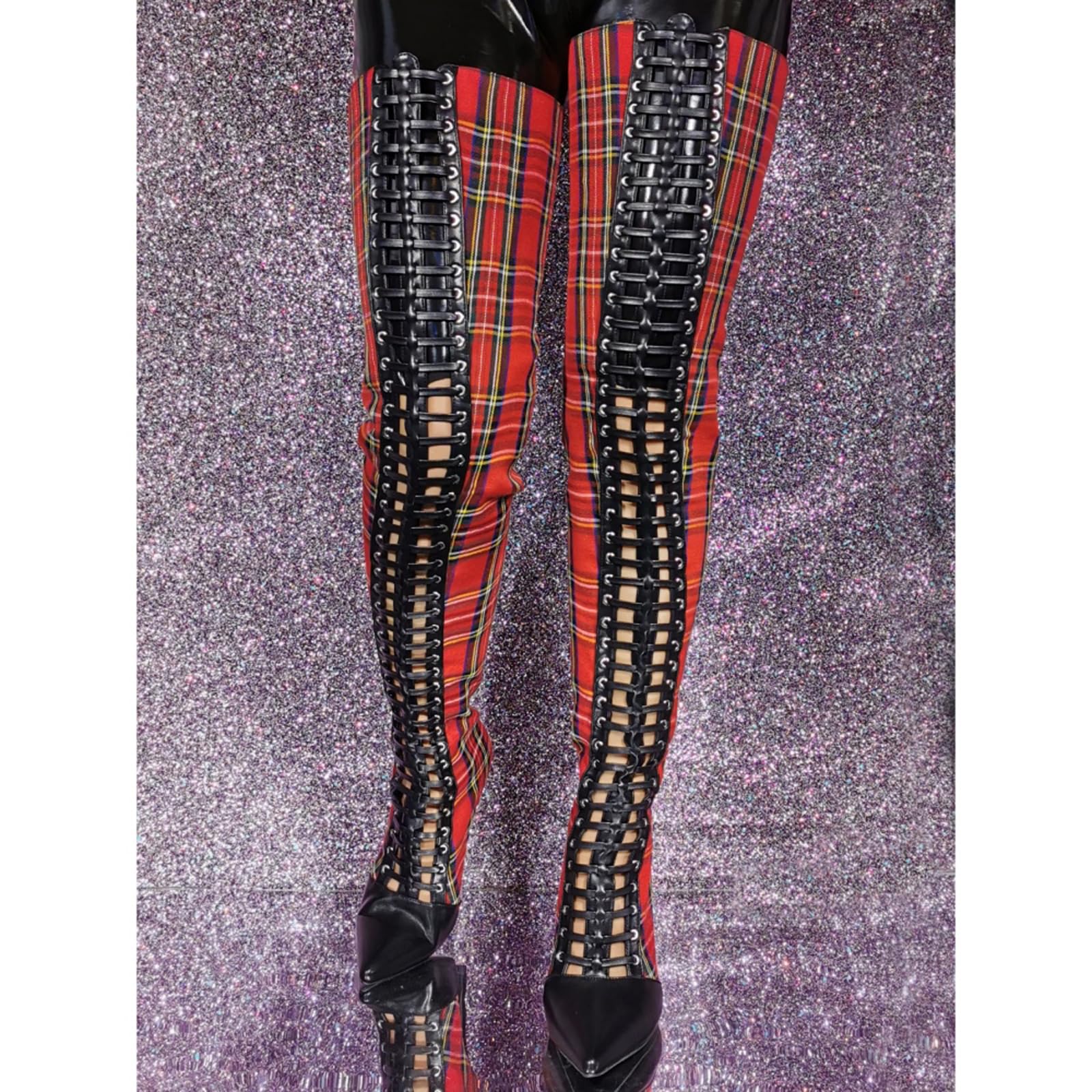 Tacones Altos para Mujer. Botas Rojas Puntiagudas por Encima de la Rodilla para Mujer. Botas de tacón Alto de Aguja para Mujer. Botas hasta el Muslo para Bailarinas de Striptease