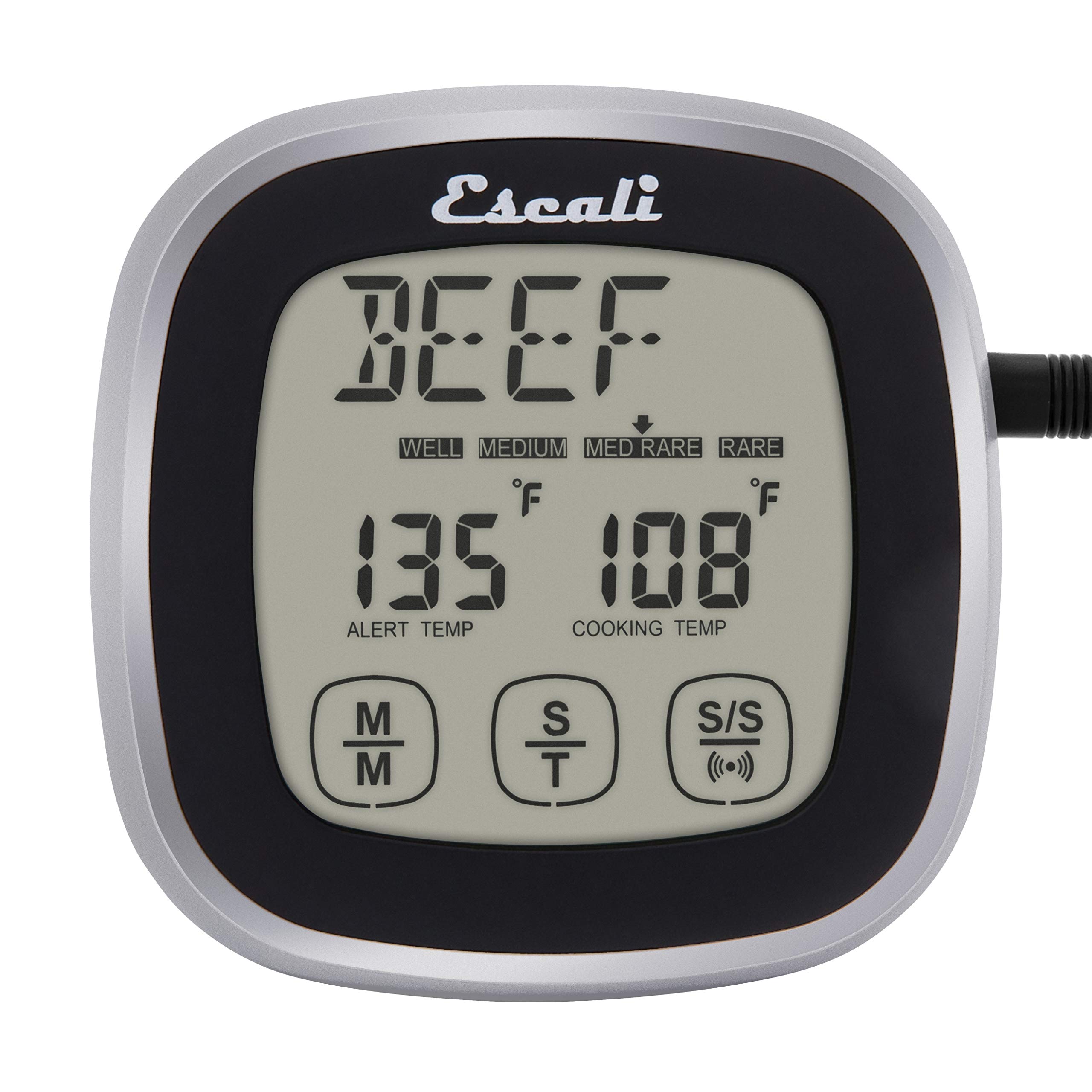 Escali DHR1-B Digitales Fühlerthermometer mit Touchscreen aus Edelstahl und Zeitschaltuhr, schwarz