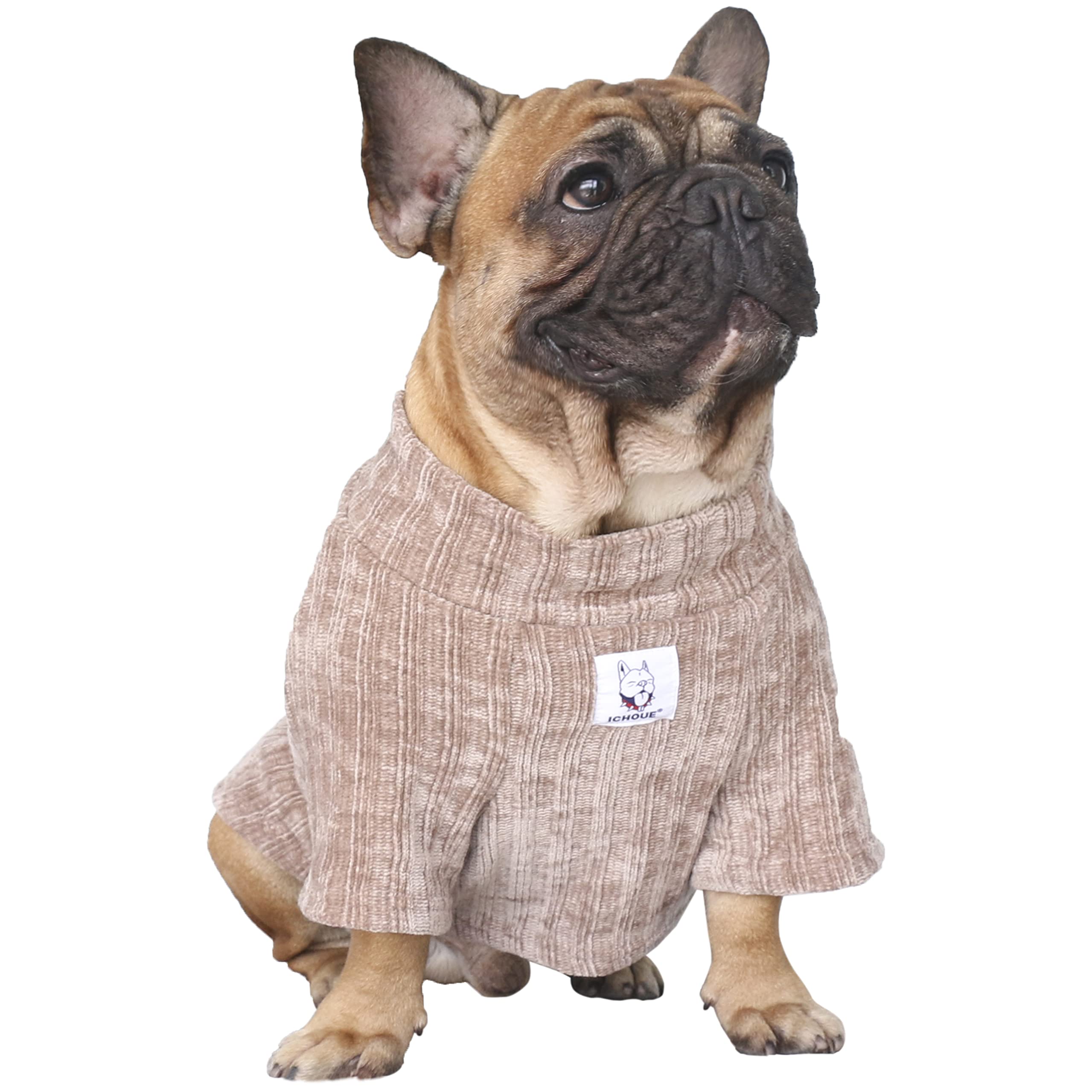 iChoue Pet Dog Winter Warm Sweater Clothes Turtleneck for French Bulldog Frenchie Shiba Inu Corduroy Cold Weather Pullover Coat Shirt - Khaki/Medium