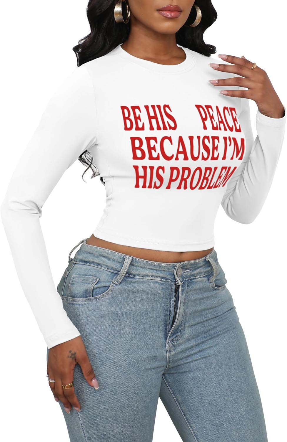 LovelyWholesale Women Graphic Long Sleeve Shirts Cute Going Out Fitted Crop Tops - Image 6