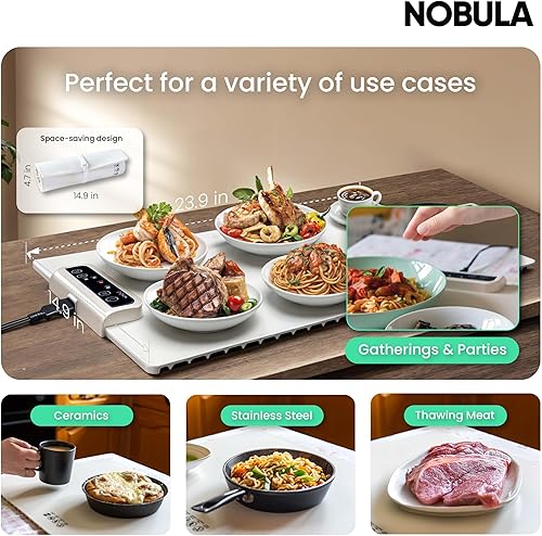 Miniatura 8 de Tapete de calentamiento para alimentos  Bandeja de calentamiento eléctrica grande de 24 x 14 pulgadas para cocina y oficina con 3 temperaturas