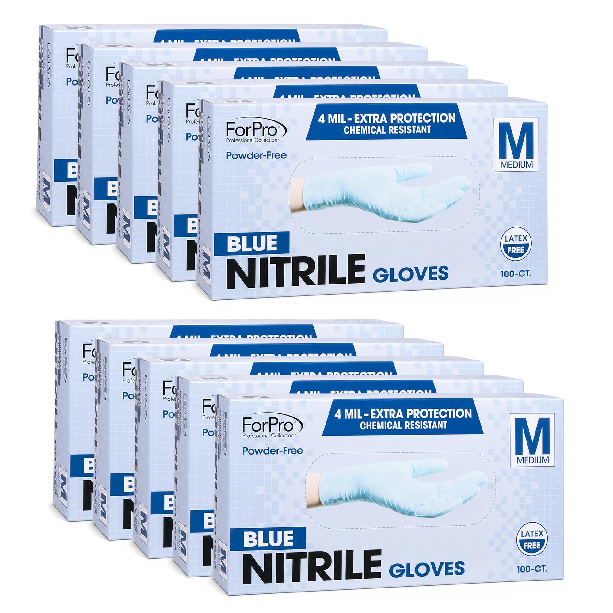 ForPro Disposable Nitrile Gloves, Chemical Resistant, Powder-Free, Latex-Free, Non-Sterile, Food Safe, 4 Mil