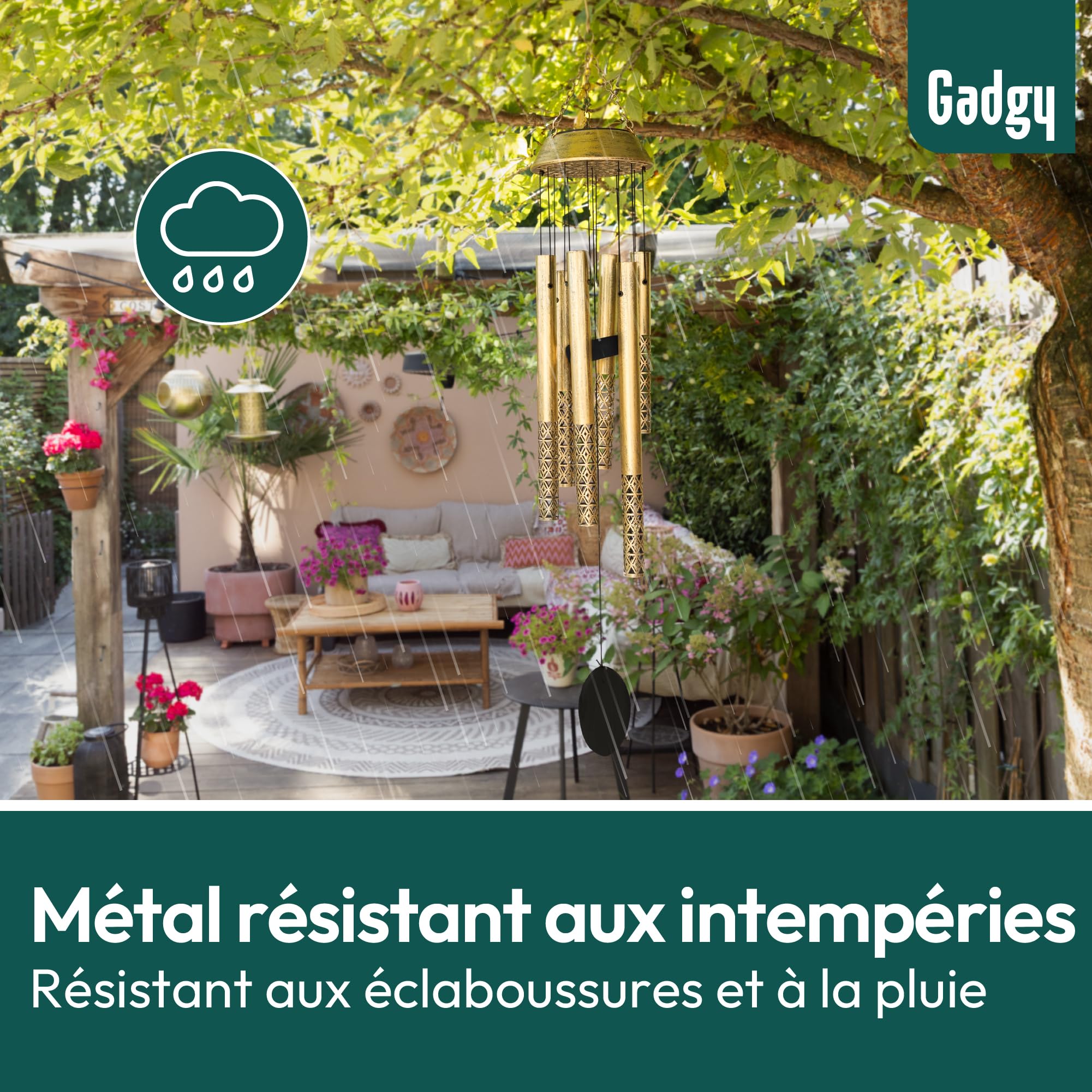 Gadgy Carillon Solaire - Carillons à Suspendre Extérieur - Lanterne Solaire avec Tubes Sonores - Décoration Jardin Résistant aux Intempéries